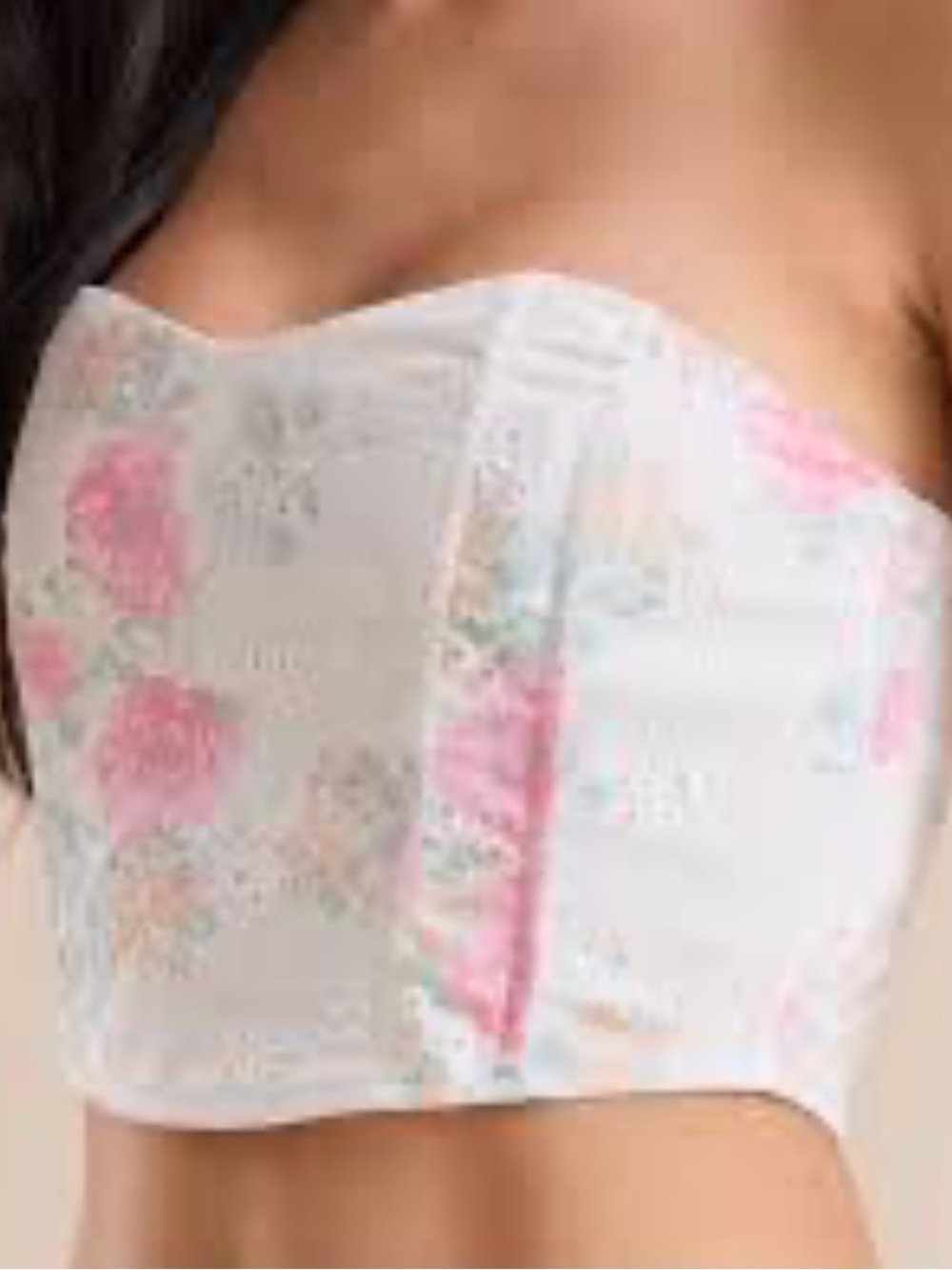 ALTER’D STATE Floral Strapless Bustier Bando Crop Top in Pastel Pink & Blue Sz M